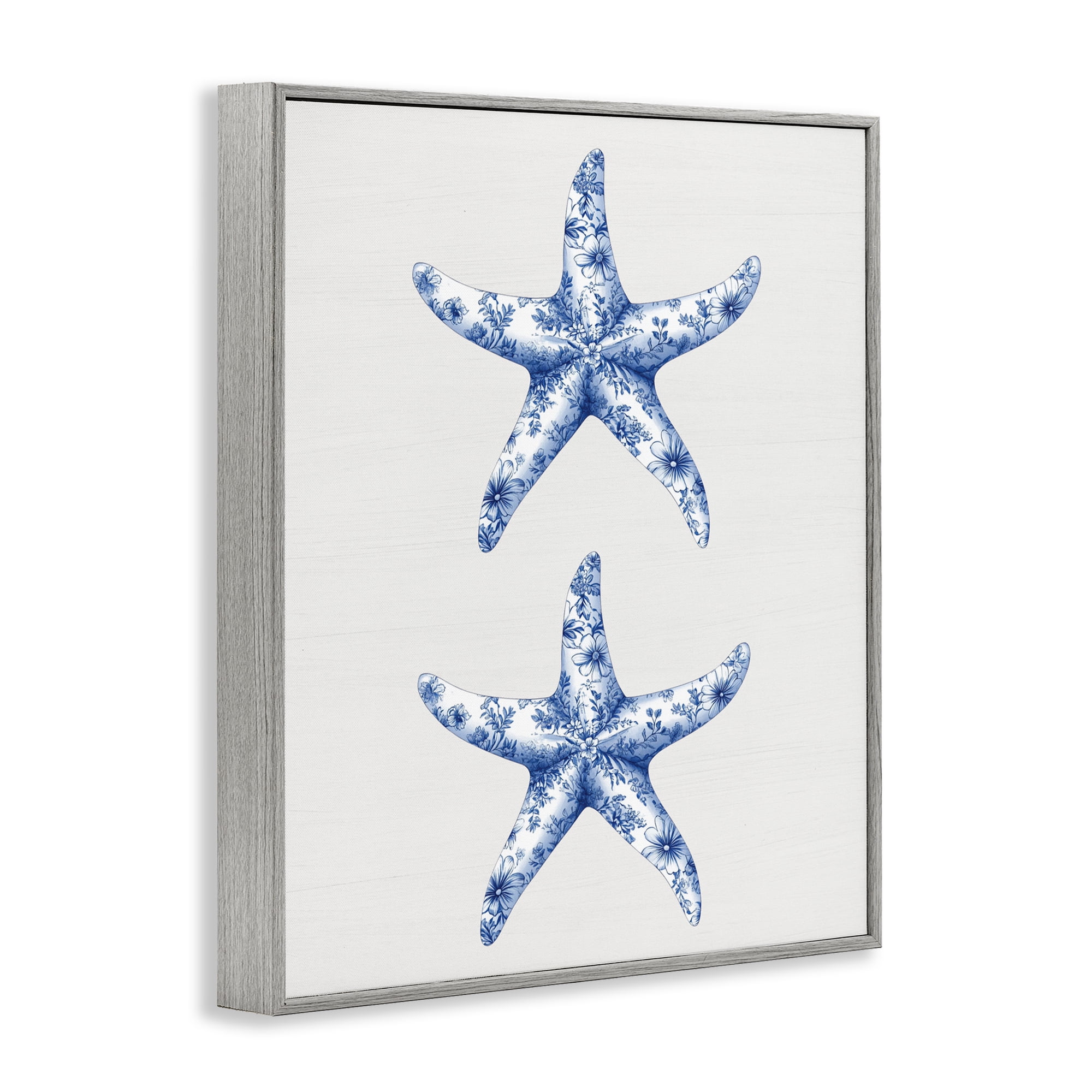 Vintage Toile Starfish Gray Framed Giclee Art, design by Lettered and Lined