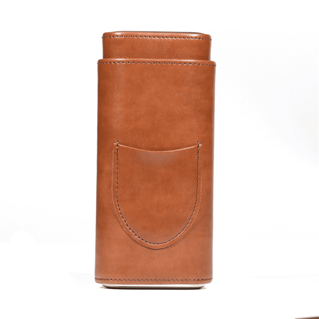 Estuche para puros, humidor de puros portátil de tres dedos, estuche de cuero sintético, marrón