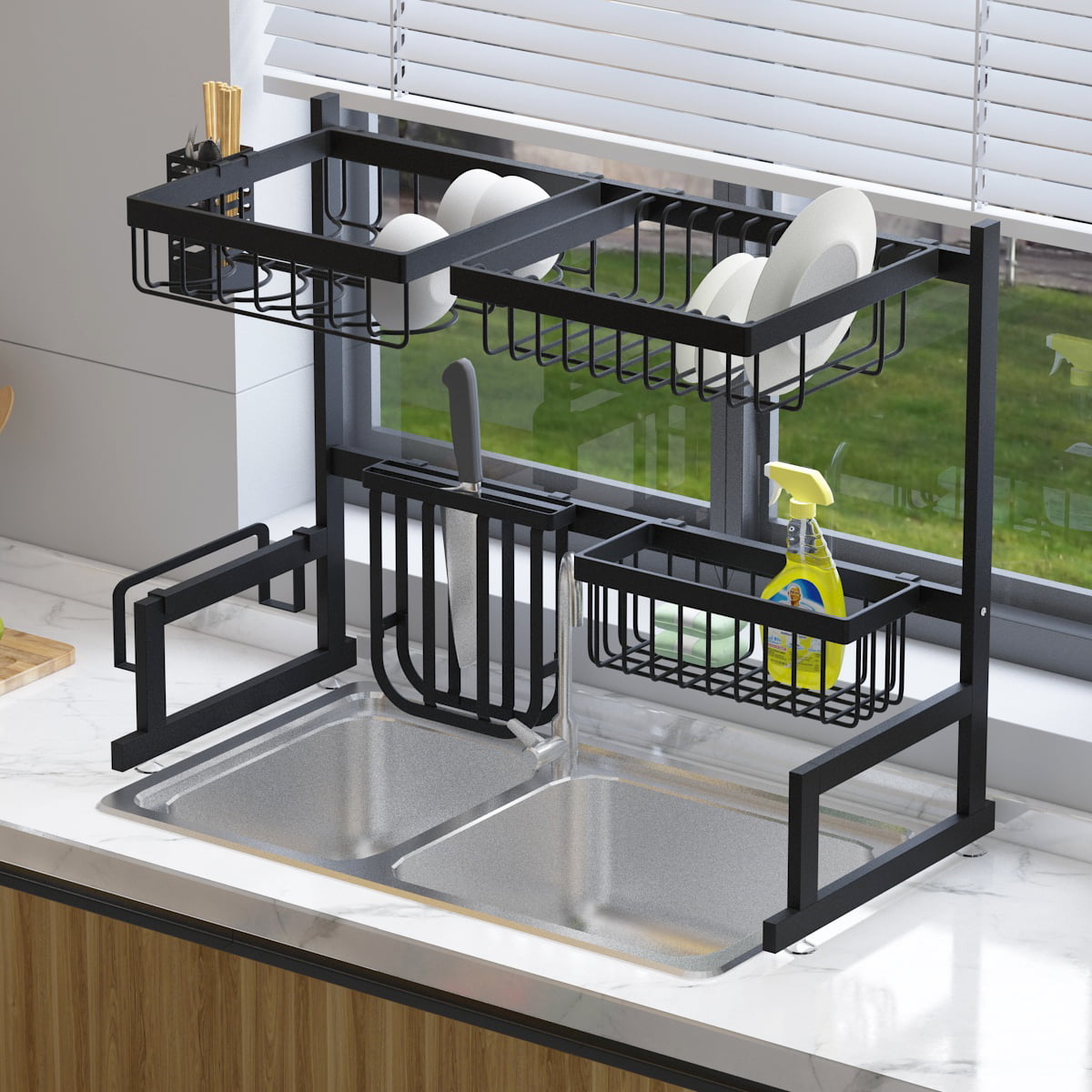 US 84CM Kitchen Over Sink Dish Drying Rack Stainless Steel Drainer Shelf