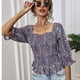 thumbnail image 3 of Blusa de cintura con cinturón TUNC estampado floral mujer Top de peplum vintage Púrpura XL, 3 of 5