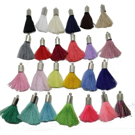 DanceeMangoos 25pcs Multi-Colors Mini Tassels with Silver Copper Caps Earring/Necklace/Bracelet Tassel Craft Supplies Jewelry Bracelet Pendant GD25ST51