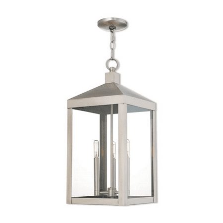 

Outdoor Pendant 3 Light With Brushed Nickel Clear Candelabra Base 11 inch 180 Watts - World of Crystal