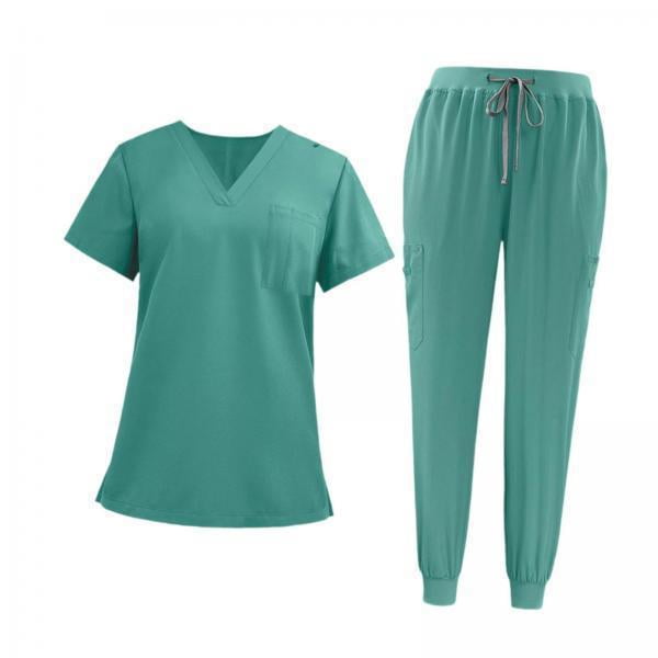 Conjunto De 2 Uniformes De Exfoliación Para Mujer, Con Escote En V Y Pantalones Deportivos Para Spa, Cosmetología, Tienda De Mascotas, Verde, Talla M
