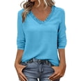 thumbnail image 3 of QATAINLAV 3/4 Sleeve Cotton Linen Tops for Women Loose Casual V Neck Tees Shirts Cute Solid Summer Gauze Tunics Sky Blue M, 3 of 10