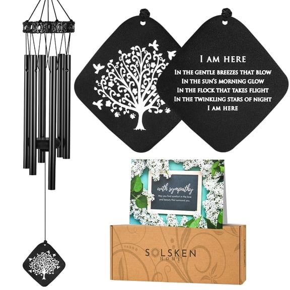 Solsken Home Memorial Wind Chimes - Relaxing, Sweet Tones - Black - 29"