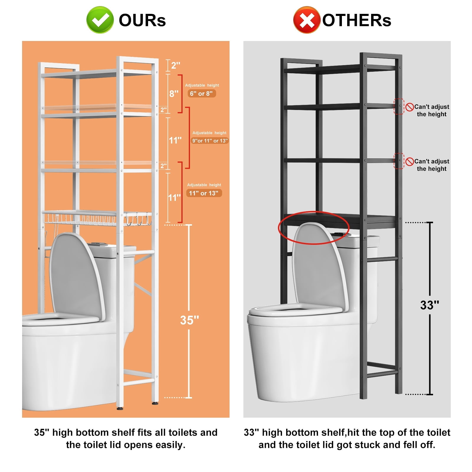 Biemlerfn Over The Toilet Storage Shelf, 4-Tier Wooden Bathroom Organizer Adjustable Saver Space Rack with Toilet Paper Holder, Pure White