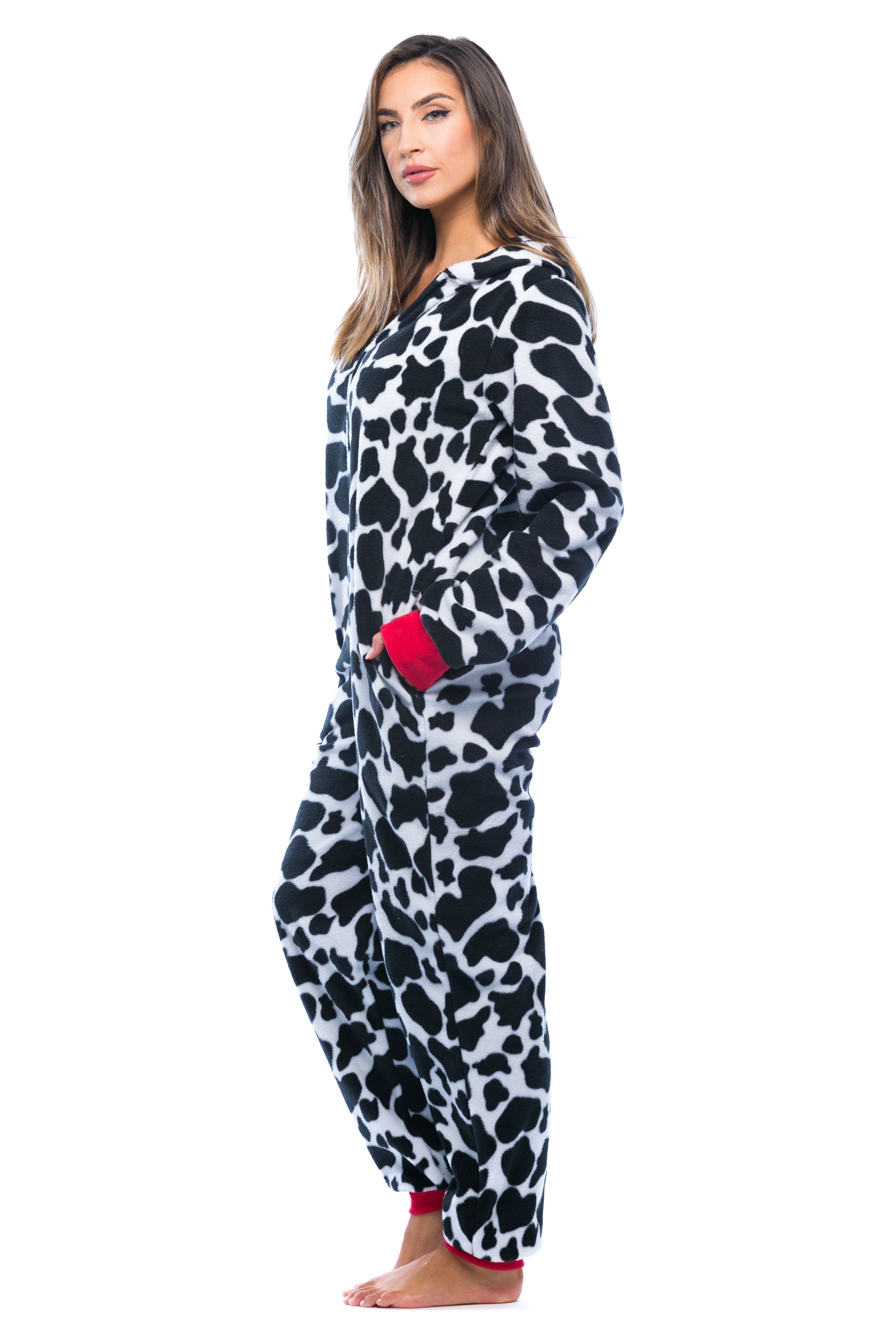 Just Love Adult Bodysuit with Animal Prints / Pajamas (Cow, Medium)