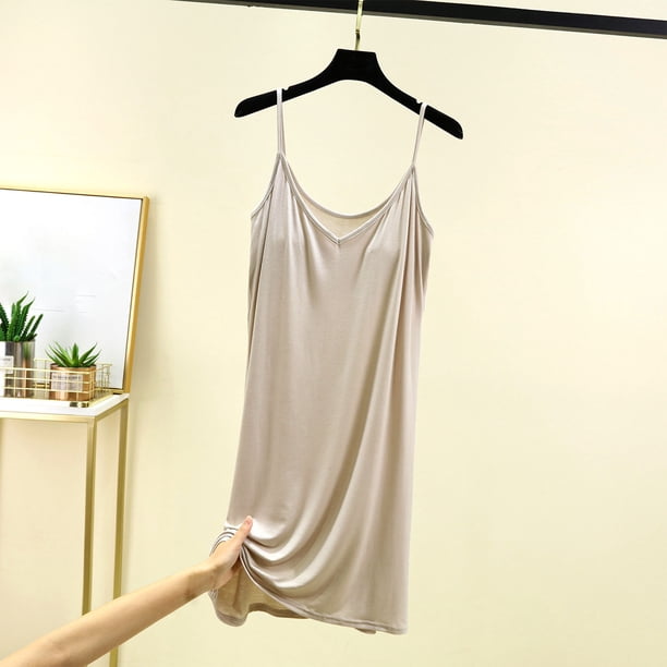 Camisón corto con tirantes para mujer, talla grande, para estar en casa, con almohadilla para el pecho, fino, con tirantes integrados, color, media manga integrada