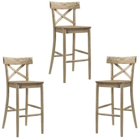 Home Square 3 Piece X-back Solid Wood Bar Stool Set in Natural
