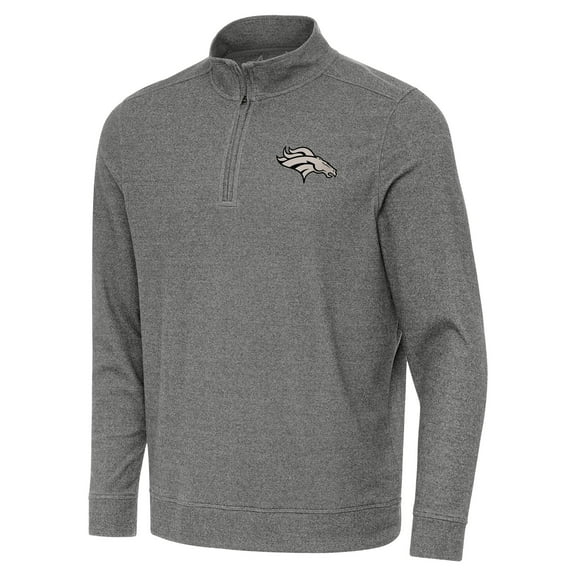 Men's Antigua Heather Black Denver Broncos Subtle Quarter-Zip Top