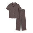 thumbnail image 3 of Maplenight Cotton Pajamas for Women Set 2 Piece Lounge Set Button Down Short Sleeve Top and Drawstring Long Pants Casual Sleepwear Nightwear, 3 of 7