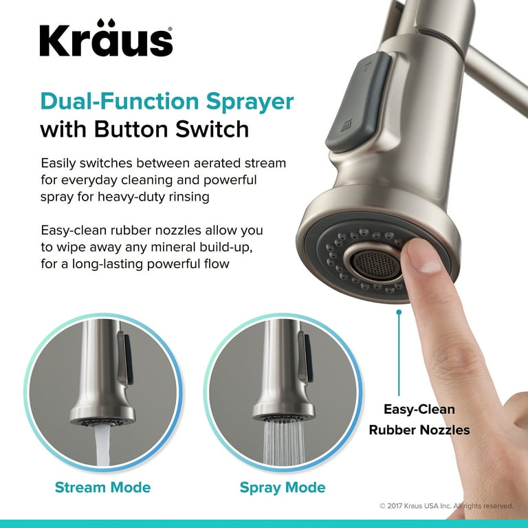 Britt Single Handle Commercial Kitchen Faucet with Dual Function Sprayhead in all-Brite Spot Free Stainless Steel Finish Britt Single Handle Commercial Kitchen Faucet with Dual Function Sprayhead in all-Brite Spot Free Stainless Steel Finish