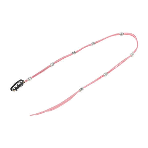 Unique Bargains 1 Pc Braided Hair Chain Eight Beads Braid Hair Accessories for Women Pink