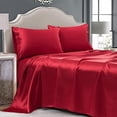 thumbnail image 2 of Cobedzy Ensemble de 4 Pcs en Satin de Luxe Format Grand, Ensemble de Draps en Satin Format Grand, Draps en Satin Rouges Grand avec 1 Drap-Housse à Poche Profonde 1 Drap Plat 2 Taies d'Oreiller, 2 of 4