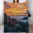 thumbnail image 4 of NIANHE Sunset trees house blanket, printed design, winter sofa dormitory home decoration, must-have travel product. Size is 60x80 inches., 4 of 9