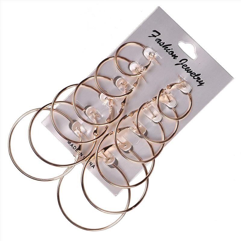 Women Big Circle Hoop Fashion Hiphop Gold And Silver Color Earring Set