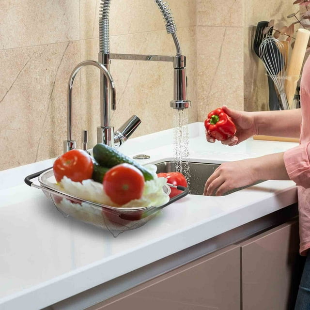 Filtros de agua, colador de fregadero de malla fina de acero inoxidable con asa para fregadero de cocina, colador de arroz, colador ovalado de acero inoxidable.