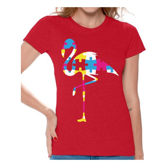 Awkward Styles Flamingo Puzzle Piece for Autism Awareness Women's Autism T Shirt Autism Awareness Shirts Autistic Pride Gifts for Her Autism Tshirt Flamingo Gifts for Autism Autism Support Tshirt