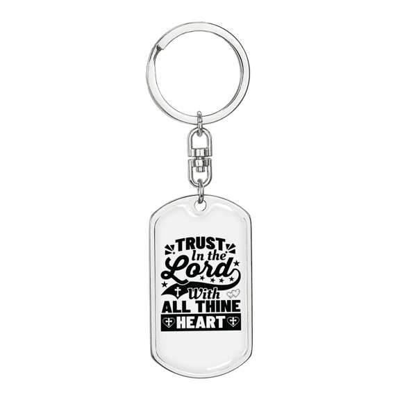 With All Thine Heart Stainless Steel or 18k Gold Premium Swivel Dog Tag Keychain