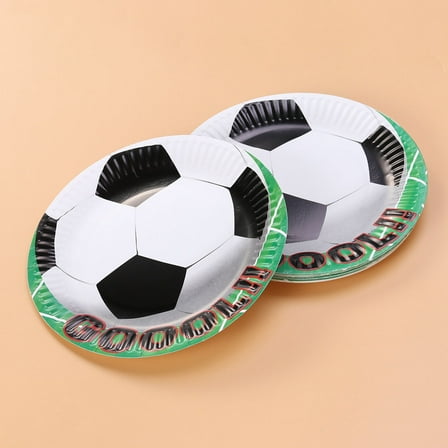 GOOHOCHY Disposable Children Party Plates Multi Paper Football Pattern Durable Round Tray for Kids Birthday Parties 18cm