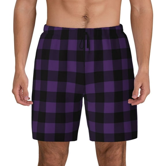 Xecao Purple Black Plaid for Men's Swimming Trunks Swim Trunks Quick Dry Swim Shorts with Mesh Lining Funny Swimwear Bathing Suits