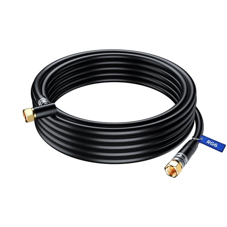 Coaxial Cable RG6, with a Right Angle 90° Connector, 25 ft, Coax Cable F-Type Triple Shielded Coax Cable 25 Feet (Black)
