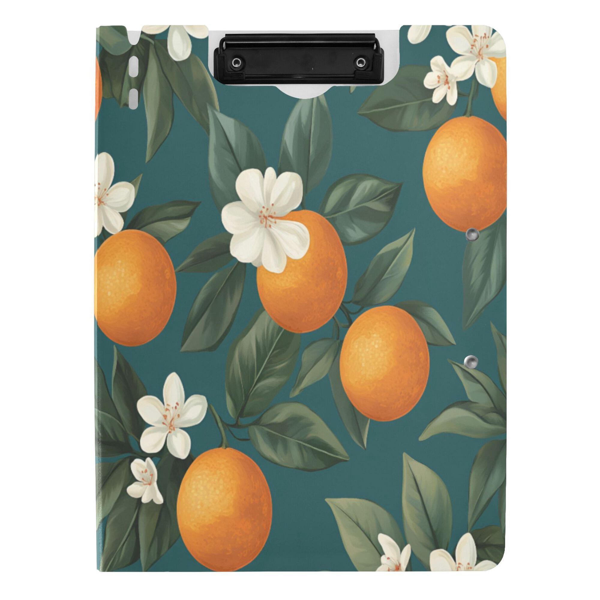 FORMRS A4 Clipboard Folder with Pen Holder Horizontal Foldable School Office Binder, Retro Floral Orange
