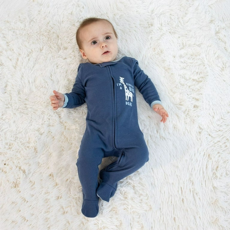 The Peanutshell Baby Footed Pajamas 3-Pack, Blue Safari, 0-3M photo 5