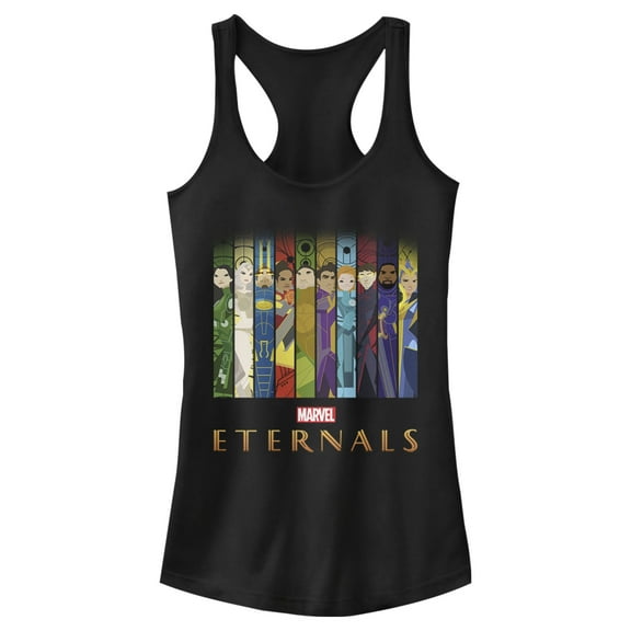 Junior's Marvel Eternals Animated Vertical Boxes Poster  Racerback Tank Top Black Small