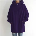 thumbnail image 1 of Sudadera gruesa con capucha para mujer, cárdigan largo con cremallera y bolsillos dobles, prendas de vestir exteriores, ropa de calle de tendencia, Color sólido, 1 of 5