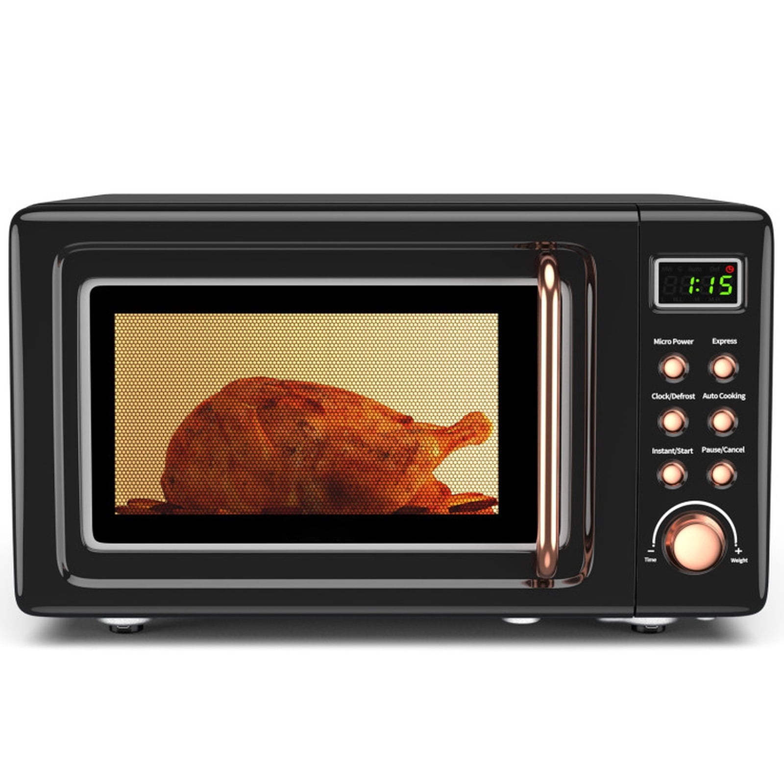 RUIE Retro Microwave Oven,700W 0.7 Cu.ft Countertop Microwave with 5 Power Levels and 8 Auto Cook Menus,LED Display,Child Lock,Compact Microwave for Apartment Dorm Office