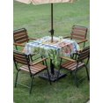 thumbnail image 4 of Outdoor Tablecloth with Umbrella Hole for Patio/Picnic/Party/Camping, Summer Slippers Waterproof Table Cloth Square Cover Washable, Tropical Botanical Palm Leaves Blue Plaid (54"x 54"), 4 of 8