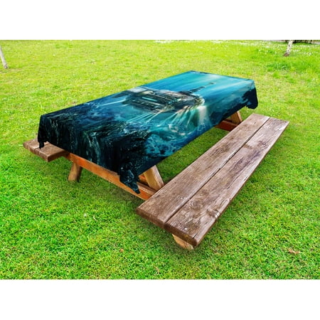 

Fantasy Outdoor Tablecloth Science Fiction Inspired Submarine Underwater Futuristic Digital Illustration Decorative Washable Fabric Picnic Tablecloth 58 X 104 Inches Silver and Aqua by Ambesonne