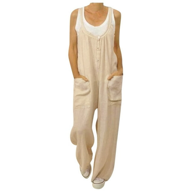 Mono de Tirantes de Bolsillo Con Botones de Color Sólido de Estilo Étnico de Moda Para Mujer Odeerbi ODB-6