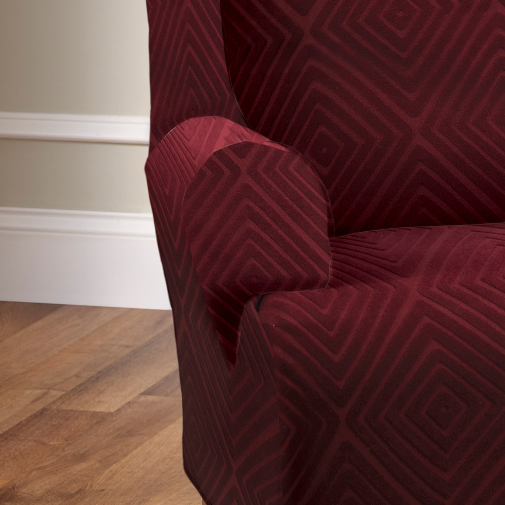 Stretch Sensations 1-Piece Stretch Shapely Diamond Wing Chair Slipcover, Burgundy