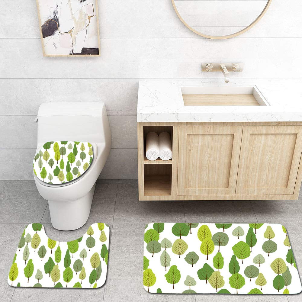 PUDMAD Green Forest Seamless 3 Piece Bathroom Rugs Set Bath Rug Contour