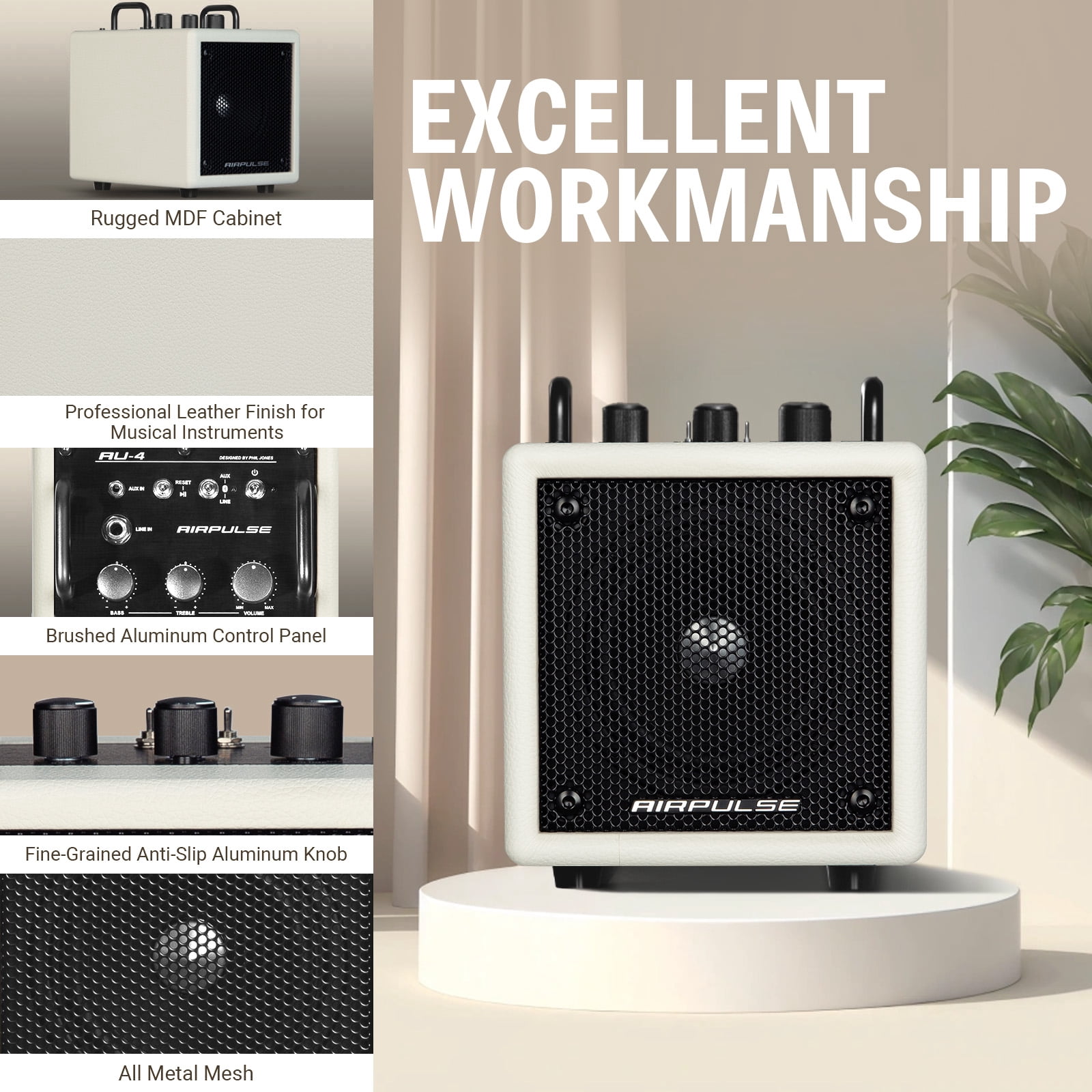 Airpulse Edifier Powered Bluetooth Speaker, Compact Countertop Speaker with Aux Line Input for Home Office Party - White