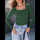 thumbnail image 4 of Camisas de Larga para Mujer, Blusas de Cuello Cuadrado, Blusas Básicas de Punto Acanalado, Conjuntos de Otoño, Ropa de Moda Verde Oscuro XXXL, 4 of 8