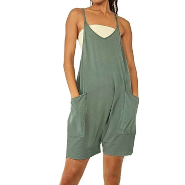Mono de verano para mujer, pantalones cortos con tirantes, informales, cómodos, de Color liso, con bolsillos, sin mangas, 2023
