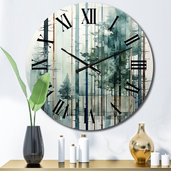 Designart "Tree Redwood Geometric Silence II" Abstract Oversized Wall Clock