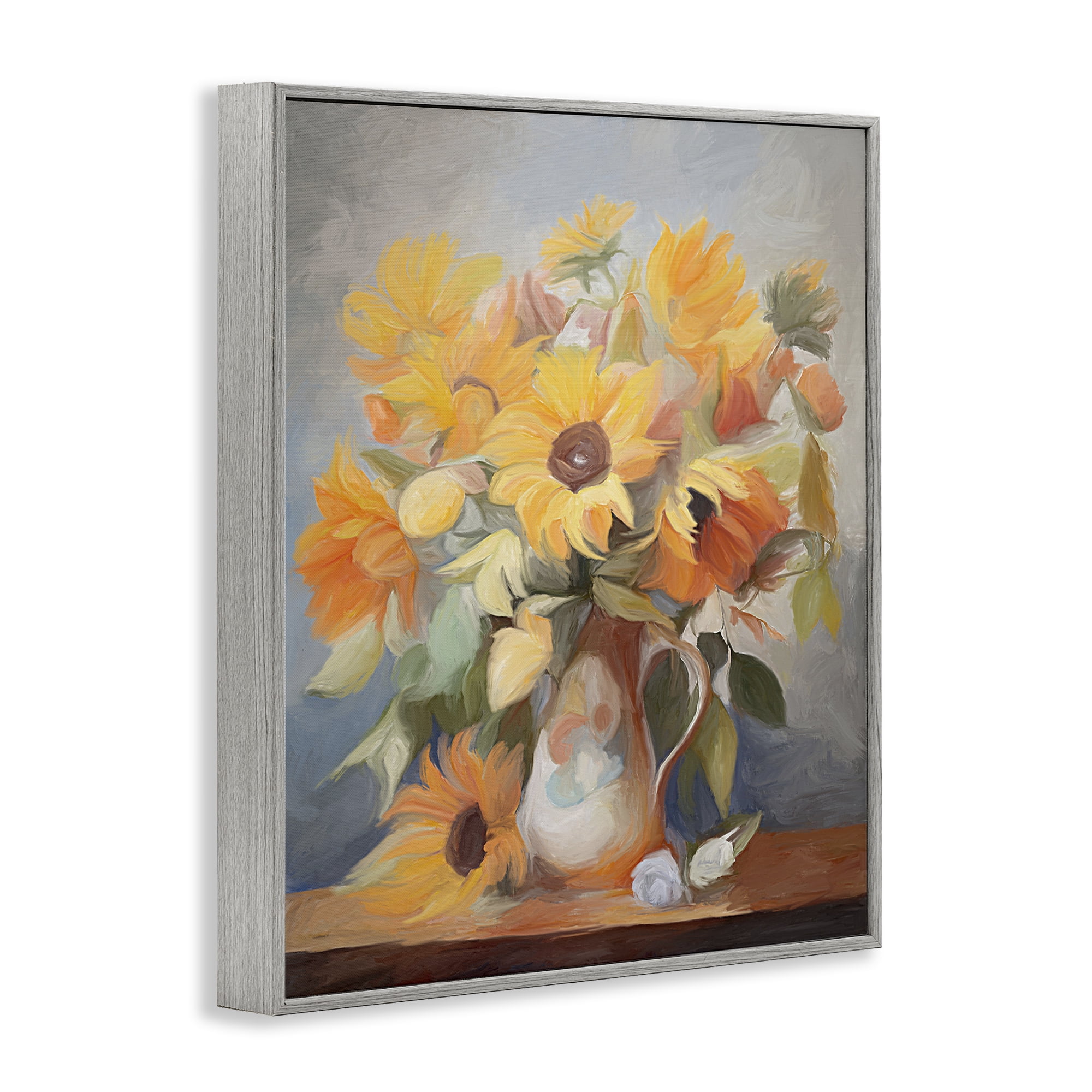 Stupell Industries Bright Sunflower Medley Botanical & Floral Painting Gray Framed Art Print Wall Art, 11 x 14