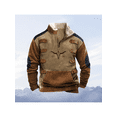 thumbnail image 3 of Men's Western Bull Head Print Pullover - 1/4 Zip Stand Collar Long Sleeve Vintage Style,L,brown, 3 of 4