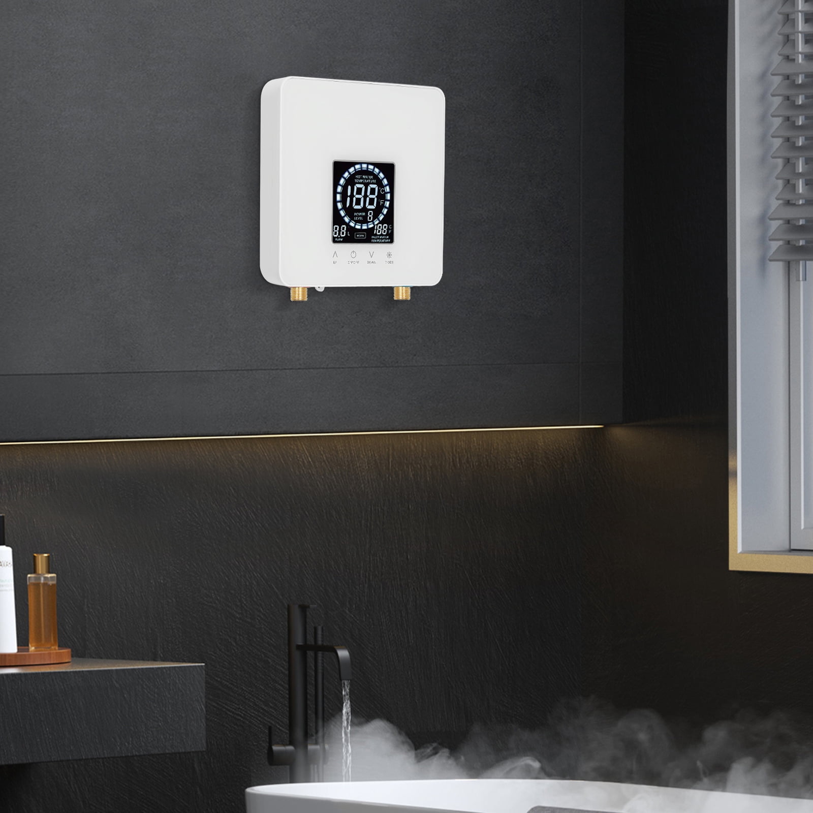 8.86*8.27*2.95in Wall Mounted Rectangular White Instant Electric Water Heater with LED Display for Bathrooms