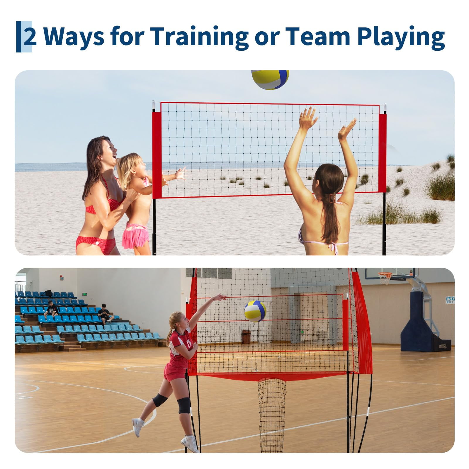8x11 Ft Volleyball Net System – Adjustable Height, Portable Training Net Set with Carrying Bag for Indoor & Outdoor Play