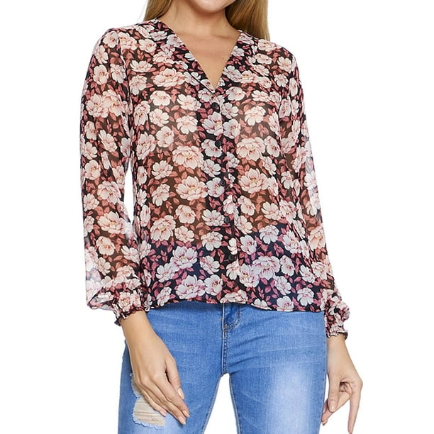Blusa Para Mujer Ligera Puno Con Resorte Manga Larga Diseno Flores 550403 multicolor M Walmart en linea