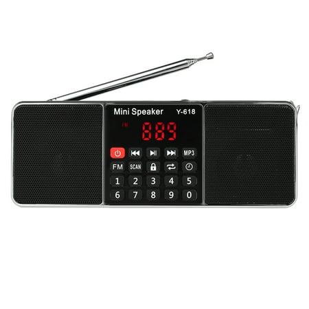 Y-618 Mini FM Radio Digital Portable Dual 3W Stereo Speaker MP3 Audio Player High Fidelity Sound Quality w/ 2 Inch Display Screen Support USB Drive TF Card AUX-IN
