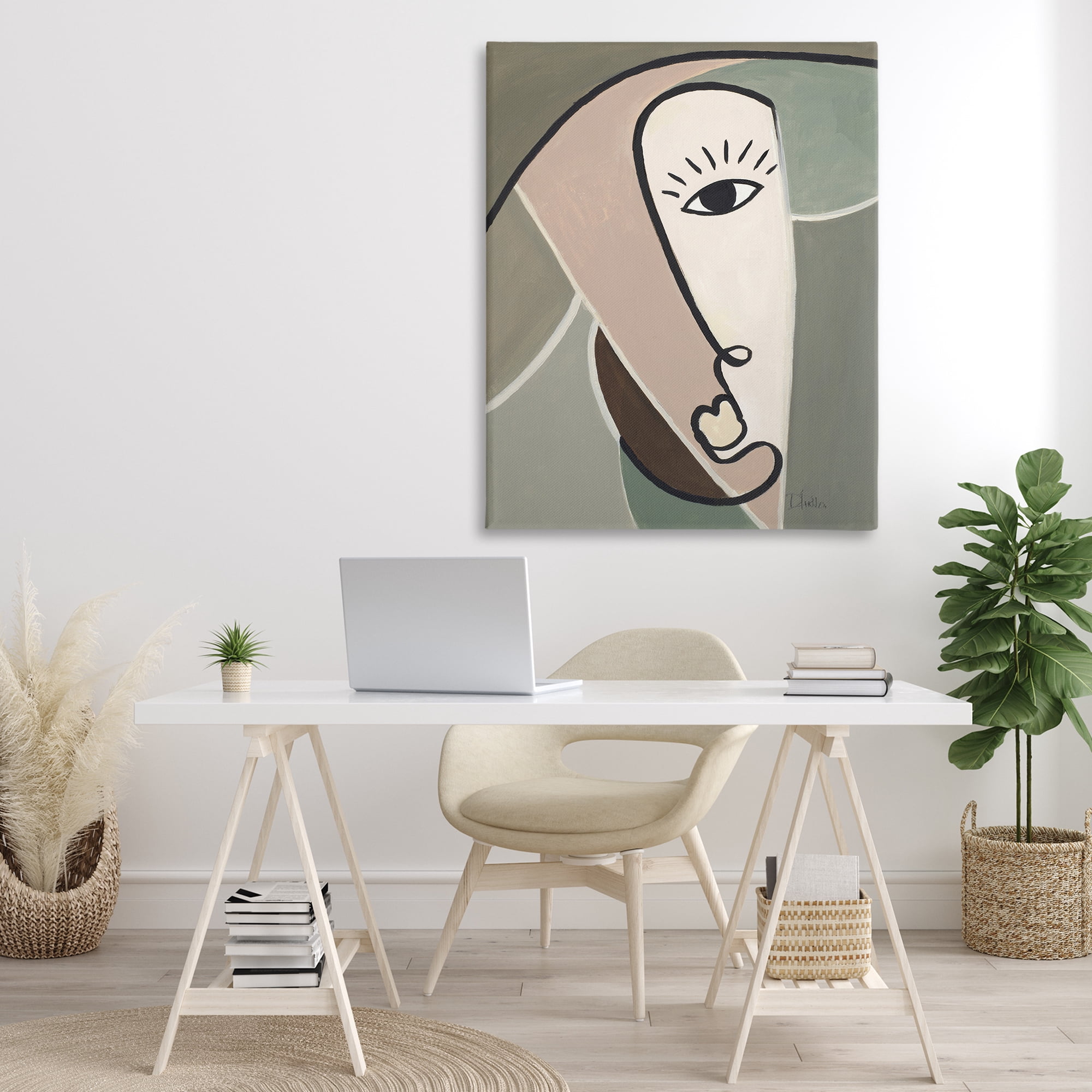 Stupell Industries Boho Cubism Face Abstract Painting Gallery Wrapped Canvas Art Print Wall Art, 36 x 48