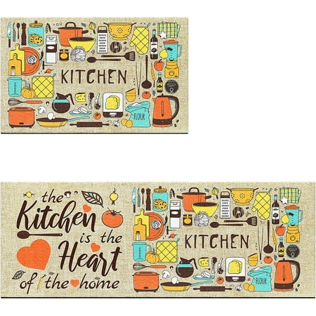 

Farmhouse Kitchen Rug and Mats Set 2 Colorful Seasonal Cooking Sets Cushioned Anti Fatigue Kitchen Floor Mats Non Skid PVC Waterproof Washable Comfort Standing Mat for Home Sink 17.3x28+17.3x47 Inch