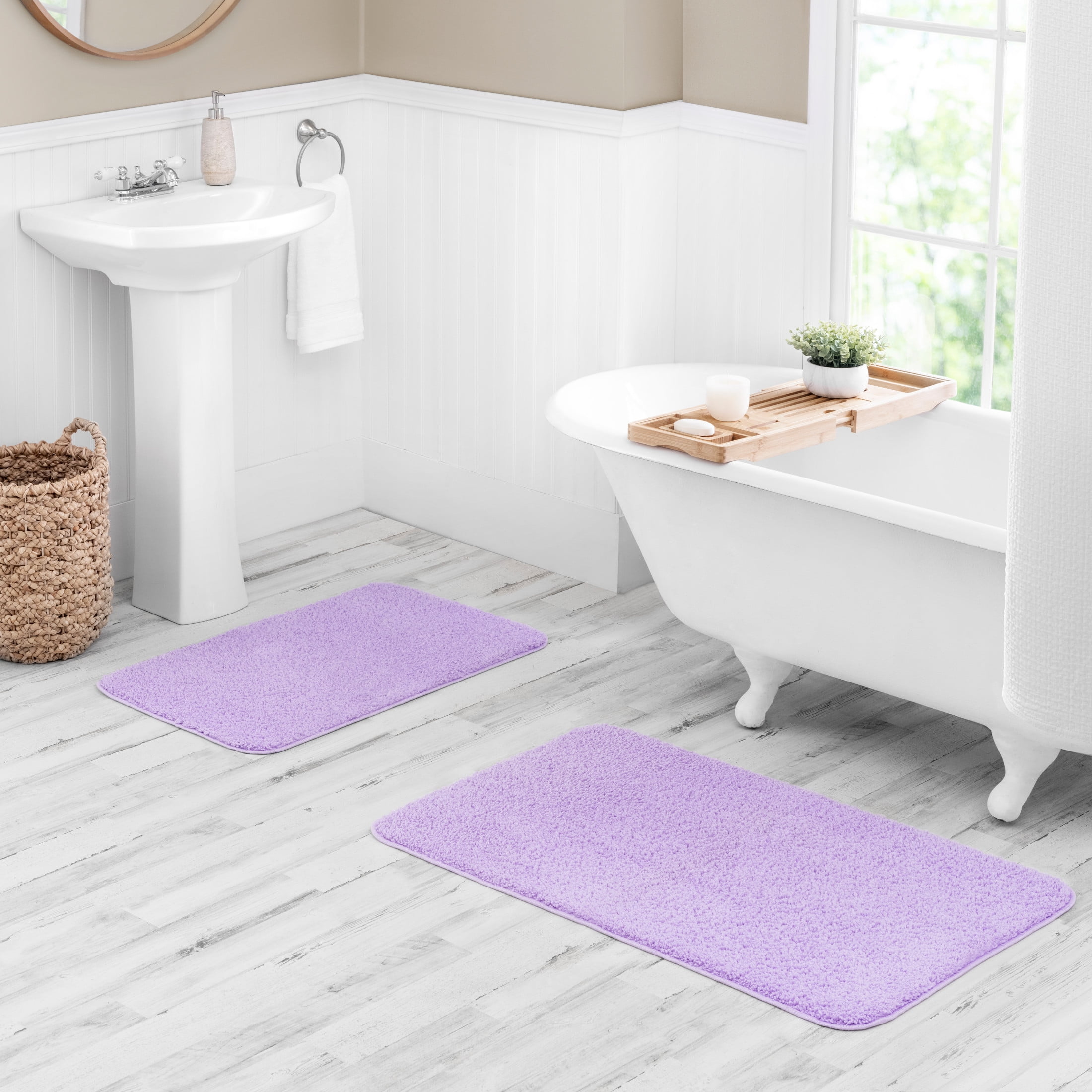 Walensee Shaggy 2 Piece Bath Rug Sets (Lavender) 20 x 24 U Shape Contour  Rug & 20 x 32 Bathroom Rug Machine Wash/Dry Bath Mats for Bathroom Plush