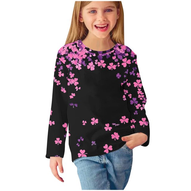 COM1950s Chemises pour Filles, Haut à Manches Longues de la Saint-Patrick Chandail pour Enfants Base à Manches Longues Col Rond Haut/chemise